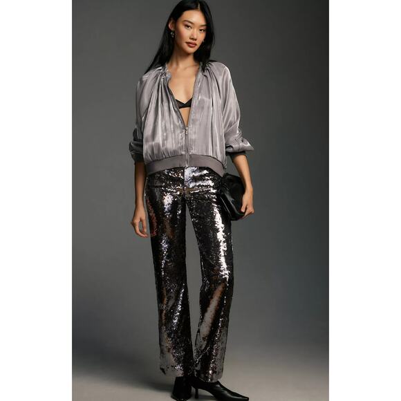 Good American Pants - NWT Good American Gray Silver Sequin Wide-Leg Pants - Small